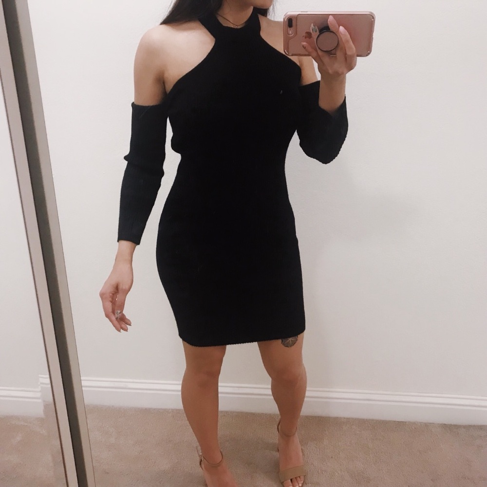 Black halter sweater dress